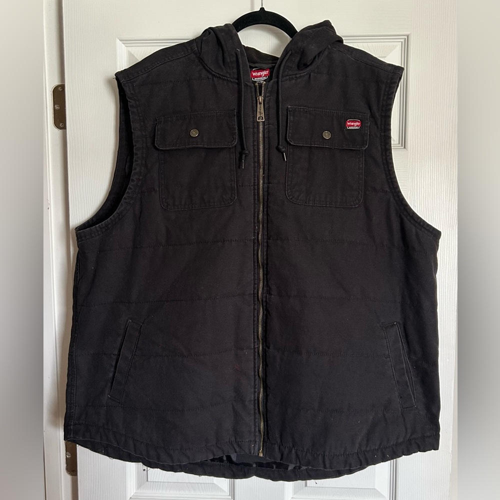 Wrangler Black Denim Zip Insulated Lined Hooded Vest Men’s 3XL Outdoor Work Wear